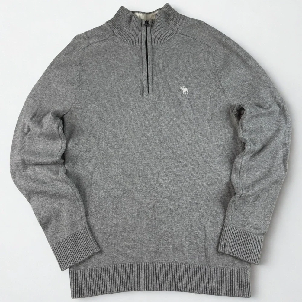 Abercrombie & Fitch Quarter Zip Cashmere Blend Sweater Mens S Grey Cotton Knit